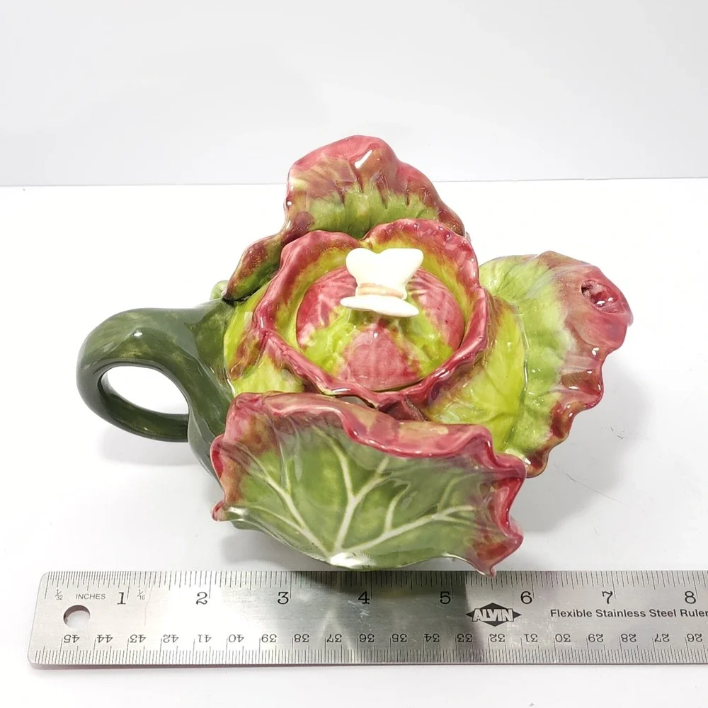 Rare VTG‎ Red Leaf Lettuce Kale Shaped Teapot by Jay Willfred for Andrea Sadek